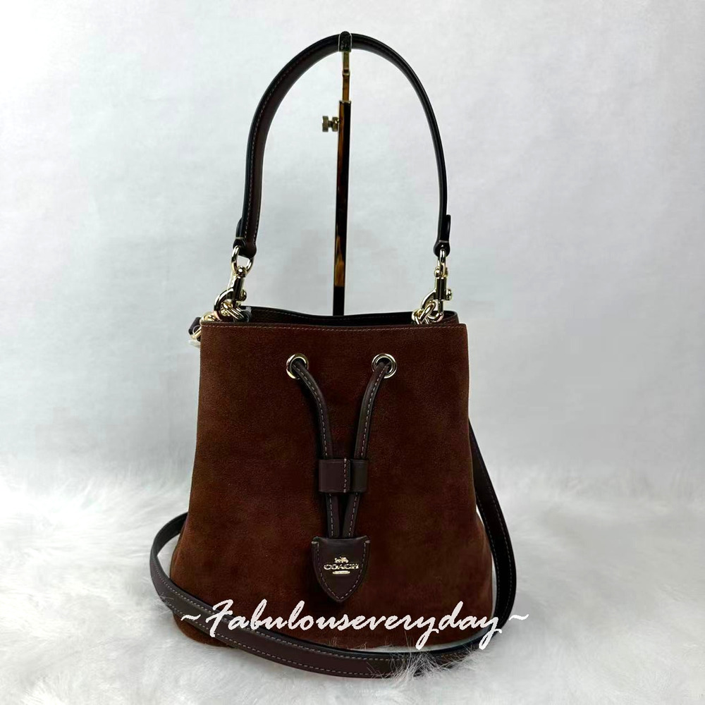 COACH Rowan Bucket Bag Shoulder Bag Crossbody In Suede/Gold/Vintage Brown CCC78